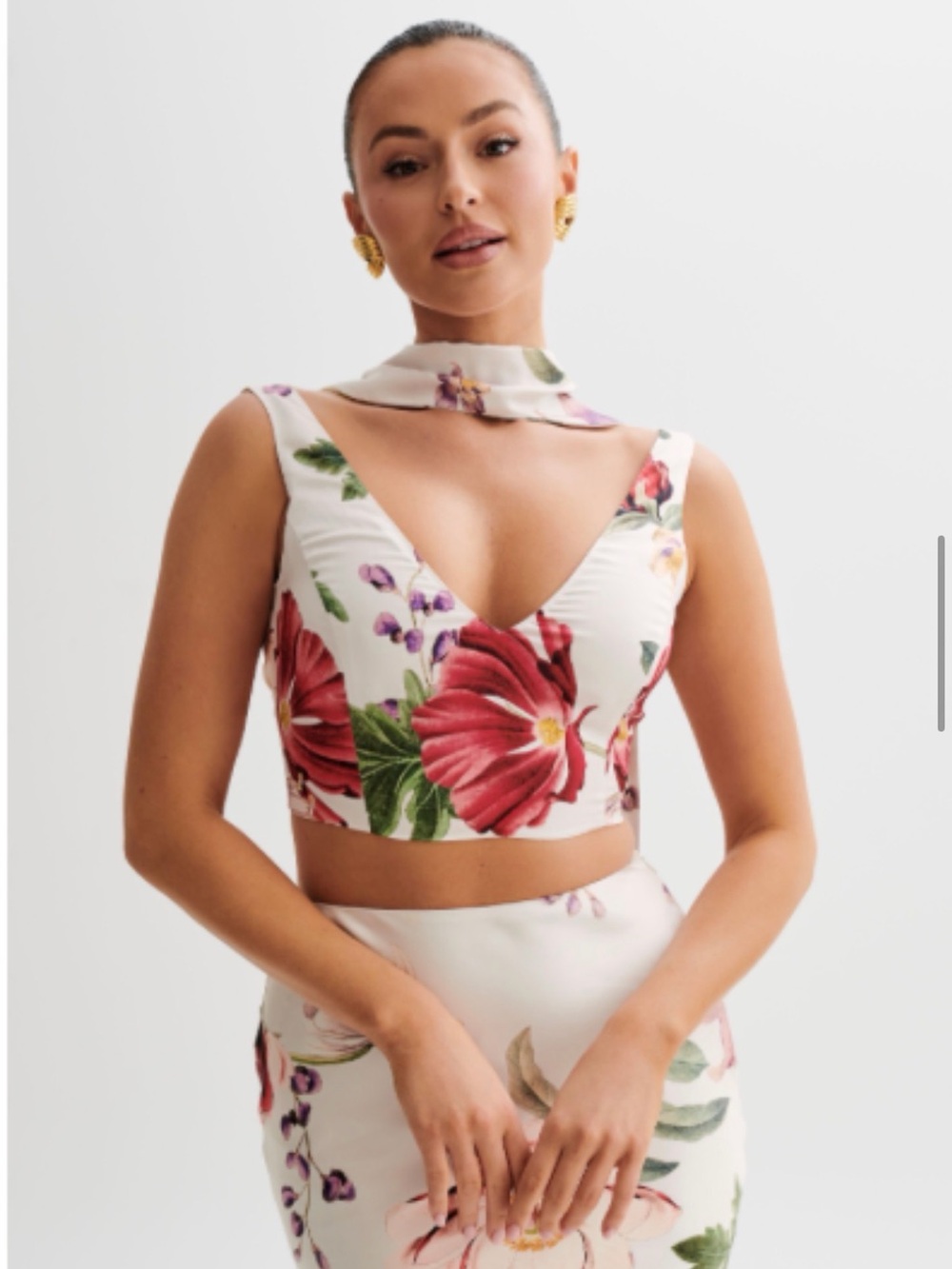 Meshki Carla Satin Sleeveless Top With Scarf - Bella Rosa Print